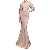 Women's Off Shoulder Beaded Mermaid Prom Dress Satin Long Sleeve Formal Evening Gowns