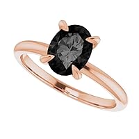 Love Band 1 CT Solitaire Oval Black Diamond Engagement Ring 14k Rose Gold, Four Claw Oval Black Onyx Ring, Simple Oval Black Diamond Proposal Ring, Anniversary Ring For Her