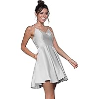 Women's Spaghetti Strap Short Homecoming Dress for Juniors Satin Formal Prom Gowns