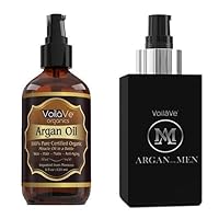 VoilaVe His and Her Argan Oil Bundle - Ideal Body & Beard Oil for Men - USDA and ECOCERT Pure Organic Moroccan Argan Oil for Skin, Nails & Hair Growth, Anti-Aging Face Moisturizer For Women