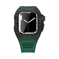Carbon Fiber Modification Set for Apple Watch 7 44mm 45mm Rubber Strap Luxury Modified Titanium Alloy Case for IWatch 7 6 5 4 SE (Color : U, Size : 45mm for 7)