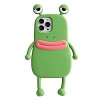 Men Women Super Funny Novelty Hotdog Sausage Mouth Big Eyes Green Frog Pink Frog Phone Case Soft TPU Silicone Rubber Phone Cover Compatible with iPhone 12 Pro Max, Full Body Protection -Green