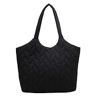 Large Puffy Tote Bag for Women, Lightweight Quilted Cotton Padded Shoulder Bag, Down Handbag Puffer Bag