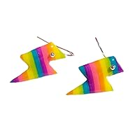Rainbow Spring Polymer Clay Stud Dangle Earrings – Lightweight Hypoallergenic Stainless Steel Posts (Lightning Bolt Dangles)