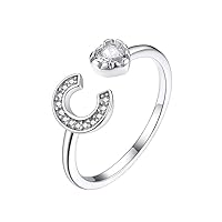 Suplight 925 Sterling Silver Heart Initial Rings for Women Teen Girls Capital Letter Initial Stackable Rings for Women Girls Alphabet Letter Adjustable Heart Rings Rings Jewelry Gifts for Women