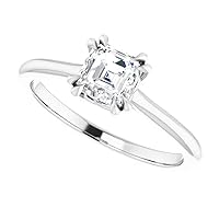 925 Silver, 10K/14K/18K Solid Gold Moissanite Engagement Ring, 1.0 CT Asscher Cut Handmade Solitaire Ring, Diamond Wedding Ring for Women/Her Anniversary Propose Gift, VVS1 Colorless