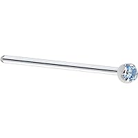 Body Candy Solid 14k White Gold 1.5mm Genuine Blue Topaz Straight Fishtail Nose Stud Ring 20 Gauge 17mm