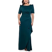 XSCAPE Womens Green Zippered Pouf Sleeve Round Neck Full-Length Evening Gown Dress Plus 22W