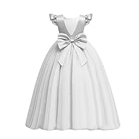 Mordarli Cute Flying Sleeve Pearls Tulle Flower Girls Dresses for Wedding Girls A-line Princess Dress with Bow-Knot