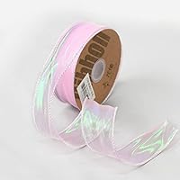 BBJ WRAPS Luxury Iridescent Fishtail Yarn Gift Ribbons for Flowers Bouquet Packaging Korean Sheer Organza Wired Ribbon for Valentine's Day Wedding Decorations, 1.6 (W) Inch x 10 Yards (Pink)