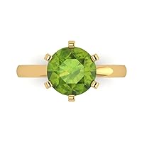 Clara Pucci 2.9ct Round Cut Solitaire Genuine Vivid Green Peridot Proposal Bridal Designer Wedding Anniversary Ring 14k Yellow Gold