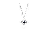1.5 CT Round Created Blue Sapphire & Diamond Pendant Necklace 14K White Gold Finish