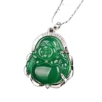 Chalcedony Agate Pendant Necklace/925 Silver Pendant + Necklace/Maitreya Buddha/Women's Amulet/High Jewelry (a)