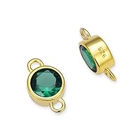 4pcs Adabele Real Gold Plated Sterling Silver May Birthstone Link 4mm/0.16 Inch Emerald Green Cubic Zirconia Gemstone Connector Hypoallergenic for Jewelry Making SXP5-5