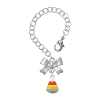 Silvertone Small 3-D Enamel Candy Corn - Silvertone Bow Charm Accessory for Tumblers and Thermal Cups