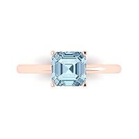 Clara Pucci 1.45ct Asscher Cut Solitaire Natural Topaz 4-Prong Classic Designer Statement Ring Solid Real 14k Rose Gold for Women