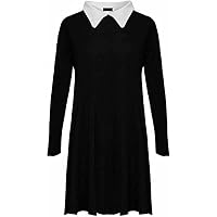 STAR FASHION New Women's Ladies Long Sleeve Peter Pan Collar Flared Festive Halloween Swing Dress Top A-Line Plus Size Jersey UK 8 to 26