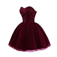 Strapless Short Tulle Homecoming Dresses for Teens Lace Prom Dresses for Women Beaded A Line Party Cocktail Dresses