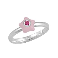 Girl's Sterling Silver Simulated Adjustable Birthstone Enamel Star Ring (Size 3-7)