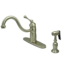 Kingston Brass KB1578BLBS Victorian Mono Deck Mount Kitchen Faucet with BL Handle and Brass Sprayer, 9-1/8-Inch, Brushed Nickel