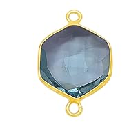 London Blue Topaz Stone Necklace for Jewelry Making - 12mm 15mm 18mm Hexagon Bezel Charms Pendants 24K Gold Plated Over 925 Sterling Silver Chakra Anklet DIY for Necklace Bracelet Crafting