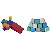 Factory Direct Partners SoftScape Playtime and Climb Multipurpose Playset for Infants and Toddlers (6-Piece) + ECR4Kids SoftZone Patchwork Toddler Building Blocks, Foam Cubes, Contemporary (12-Piece)