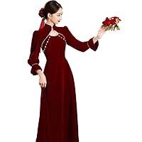 Bridal Cheongsam Autumn Winter Long-Sleeved Chinese Red Engagement Wedding Dress Skirt Female