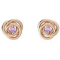 Round Shape Created Pink Sapphire 925 Sterling Silver Rose Flower Interlocking Earrings 14k White/Yellow/Rose Gold Plated