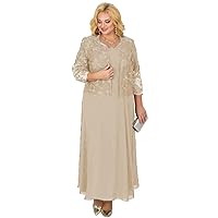 Plus Size Lace Mother of The Bride Dresses with Sleeves Tea Length Wedding Guest Evening Dress MT017