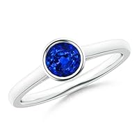Bezel Set Blue Sapphire Art Deco Band Ring 925 Sterling Silver September Birthstone Gemstone Jewelry Wedding Engagement Women Birthday Gift