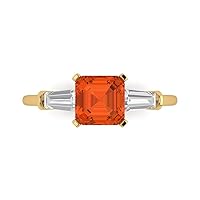 Clara Pucci 1.72 Square Emerald Baguette cut 3 Stone W/Accent Red Simulated Diamond Anniversary Promise Bridal ring 18K Yellow Gold