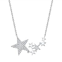 Jewelry Created Round Cut White Diamond 925 Sterling Silver 14K White Gold Finish Diamond Star Pendant Necklace for Women's & Girl's