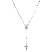 Savlano 925 Sterling Silver Italian Solid Bead Chain Cross & Rosary Virgin Mary Pendant Y Necklace Comes With Gift Box for Women - Made in Italy