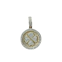 2Ct Round Men's 4 Leaflet Clover Yellow Gold Plated Finish Sterling Silver Pendant 925 silver for Men women