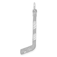 14 kt White Gold Satin Bright Cut Hockey Stick Charm 31 mm x 9 mm