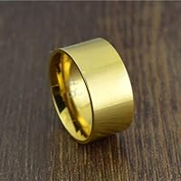 (Gold) Men Women 10mm Wide Band Stainless Steel Ring Big Cool Band High Polished Flat (15)