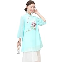 National Style Print Women Blouse Chinese Traditional Clothing Hanfu Tops Summer Elegant Loose Female Shirt