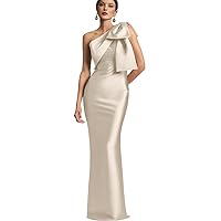 One Shoulder Prom Dress for Women Mermaid Satin Cocktail Dresses Long Bodycon Formal Evening Gowns with Bow IIF043