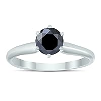 1/2 Carat Round Black Diamond Solitaire Ring in 14K White Gold