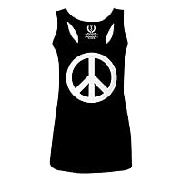Retro Peace Rock and ROLL Hippie Love White Sign Symbol Women's Tank Top Racerback (Black, Medium)