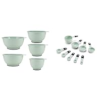 KitchenAid Classic Mixing Bowls, Set of 5, Pistachio and Measuring Cups And Spoons Set, Set of 9, Pistachio/Black
