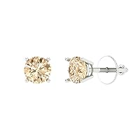 0.14cttw Round Cut Solitaire Genuine Natural Morganite Unisex Pair of Earrings Stud 14k White Gold Screw Back