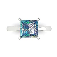 Clara Pucci 3.05 ct Princess Cut Solitaire VVS1 Blue Moissanite Classic Anniversary Promise Engagement ring 18K White Gold for Women