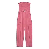 Women Jumpsuit Solid With Belt Sleeveless Pants Loose Chic Female Clothing Street