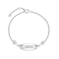 925 Sterling Silver Adorable Heart Tag Identification Bracelet For Toddler Girls To Teens - Beautiful Name Plate ID Bracelets For Young Girls - Heart Shaped Bracelet For Girls Engraved Name