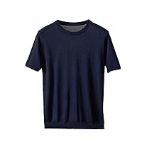Summer Men's O-Neck Cashmere Silk Short Sleeve T-Shirt Solid Knitted Thin Sweater Pullover