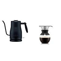 11940-01US Bistro Gooseneck Electric Water Kettle, 34 Ounce, Black & Pour Over Coffee Maker with Permanent Filter, Black, 34 oz.