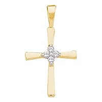 The Diamond Deal 10kt Yellow Gold Womens Round Diamond Simple Cross Religious Pendant 1/20 Cttw