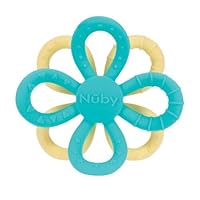 Nuby Fun Loops Teether - Flower-Shaped Infant Teething Toy for Babies - 3+ Months - Aqua and Yellow