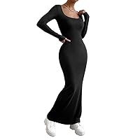 Women's Dress Dresses for Women Square Neck Mermaid Hem Bodycon Dress Dresses (Color : Black, Size : Medium)